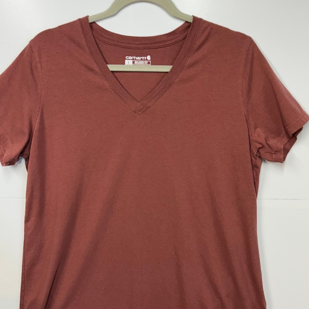 Carhartt Womens Relaxed Fit V-Neck T-Shirt Clay Brown Cotton Tencel TK5739-W‎ L